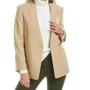 Vince Cream Beige Collarless Wool Blend Blazer Single Button Slit Pockets Sz 18